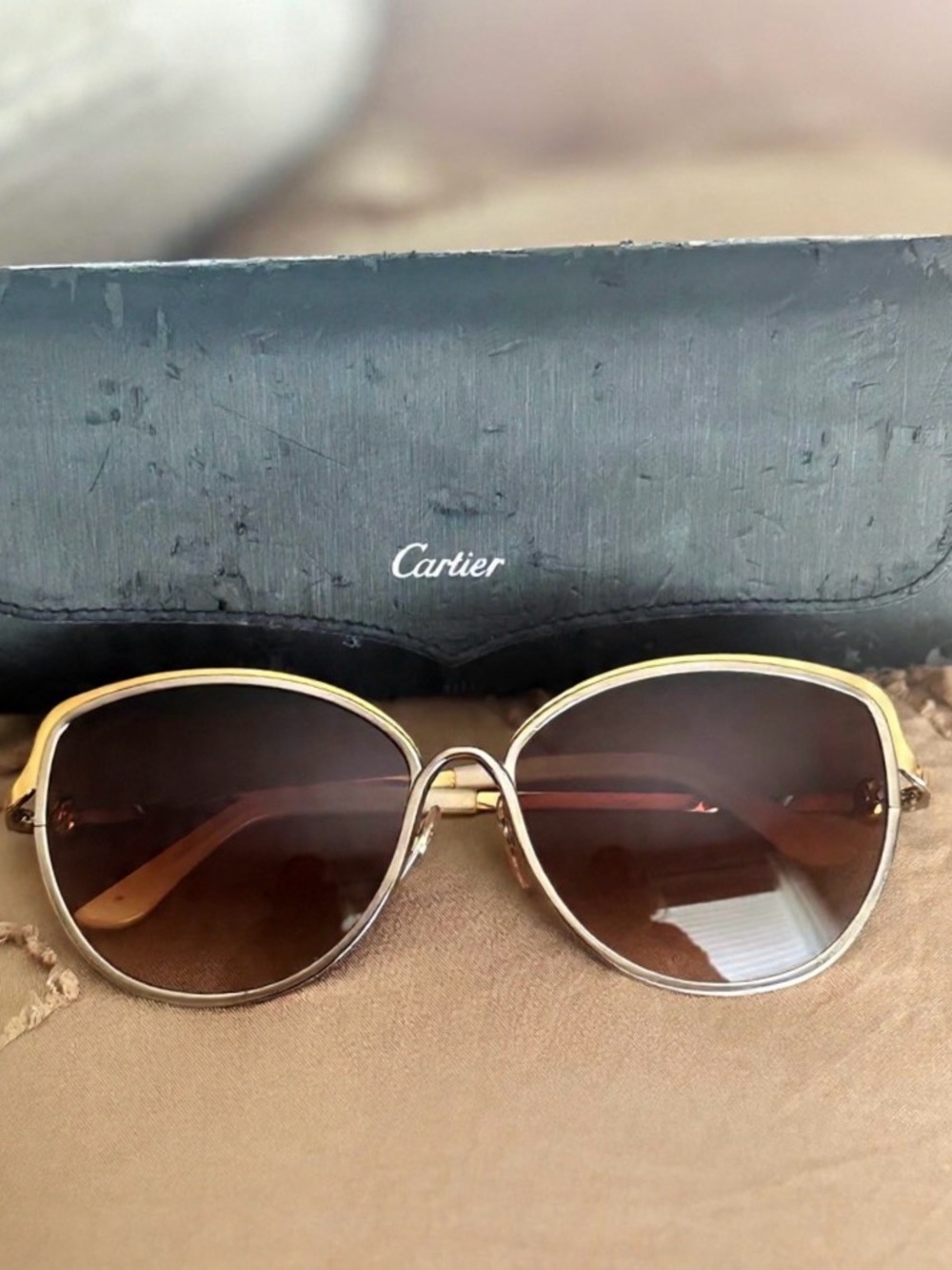 Cartier Gold Frame Brown Gradient Women's Sunglasses